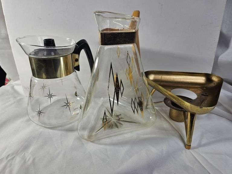 MCM Atomic Vintage Gold Glass Coffee Carafes Mid century Modern