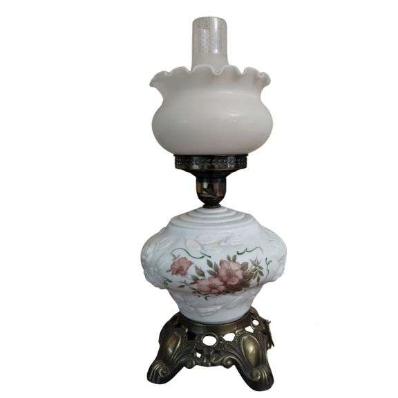 Phoniex Table Electric Oil Lamp Style Table Milk Glass Wild Rose GWTW-ish