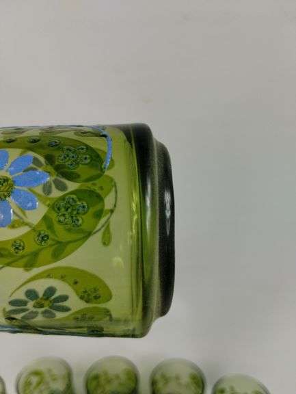 MCM Vintage Glasses 11 CT Avocado Green Blue Floral