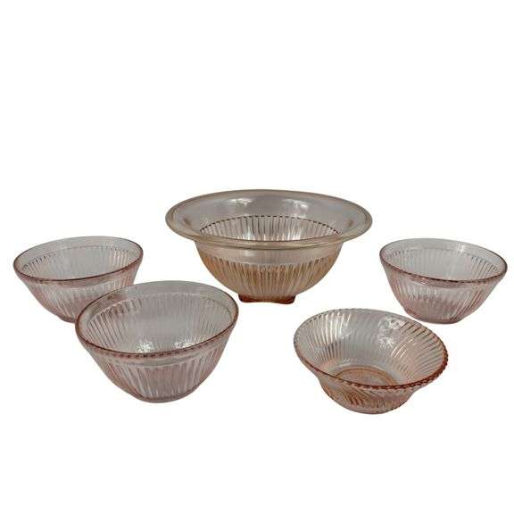 Antique Pink Depression Era Bowls Set of 5