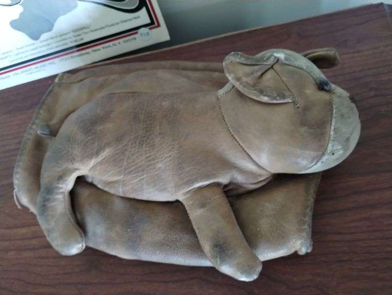 Antique Vintage Leather Mitt Dog Zip Pocket + Sheet Music