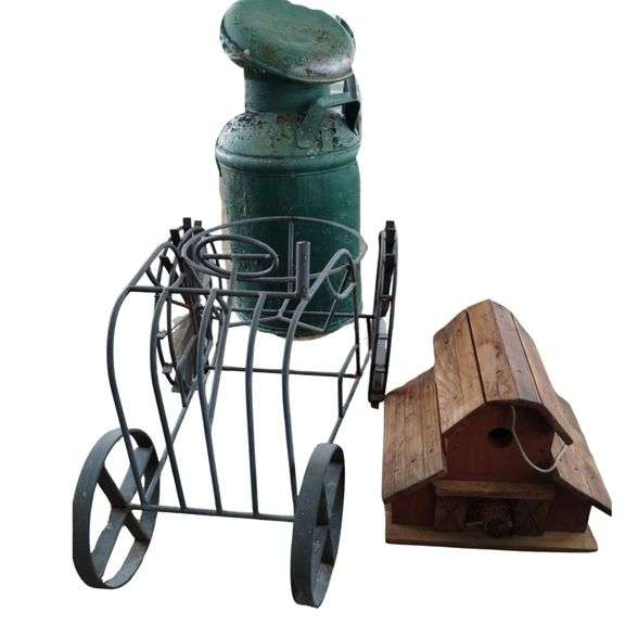John Deere Birdhouse Tractor Plant Stand Milk Can Green