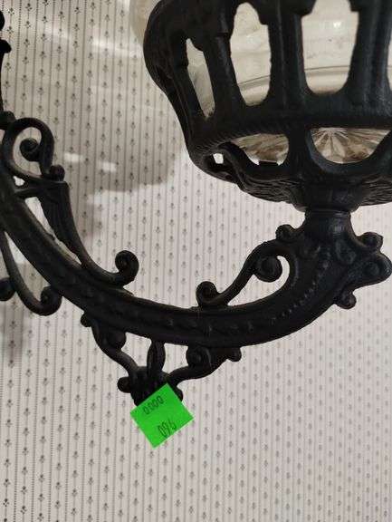 Antique Oil Lamp Cast Iron Wall Bracket Swing Arm Holder