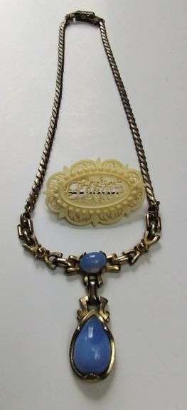 Jewelry Barclay Lavalier Blue Opalescent Moon Glow + Fern Pin
