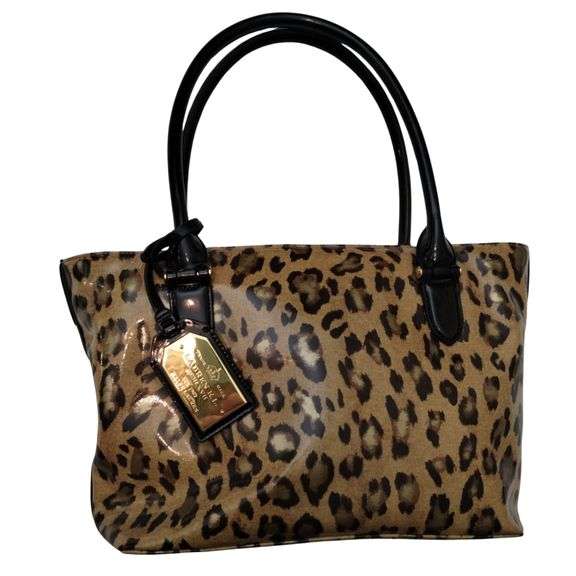 Ralph Lauren Hand Bag Leopard Cheetah Print Gold Metal Tag