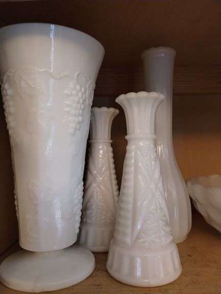LOT Vintage Milk Glass Vases Bowl