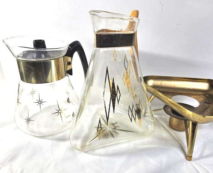MCM Atomic Vintage Gold Glass Coffee Carafes Mid century Modern