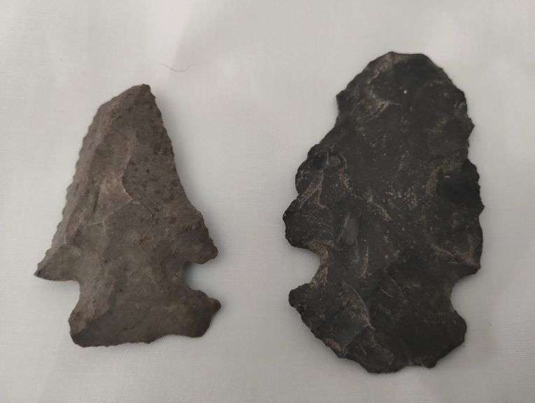 2 Primitive Notched Arrow Heads Indiana Native American
