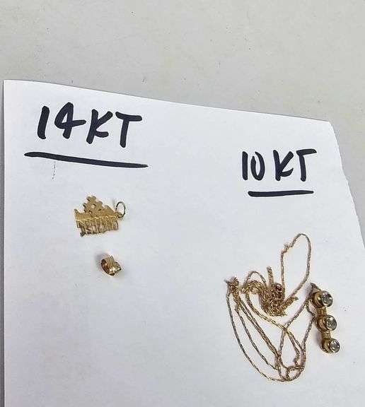 10KT Gold Necklace 14KT Charm Earring Back + 14KT Stud