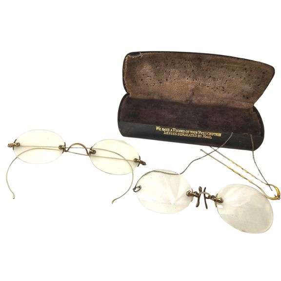 2 Antique Spectacles Pince Nez Hair Clip Gold