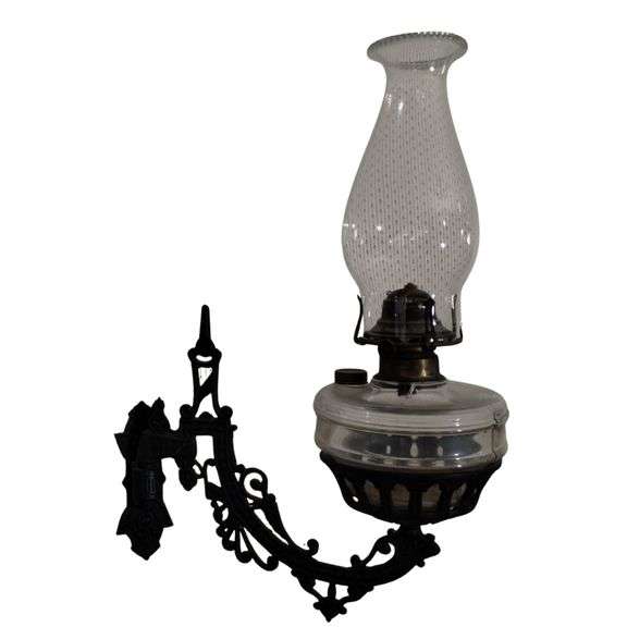 Antique Oil Lamp Cast Iron Wall Bracket Swing Arm Holder