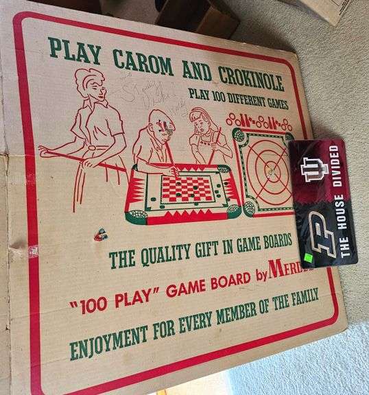 Vintage Carrom Game Board in Box + IU Purdue License Plate