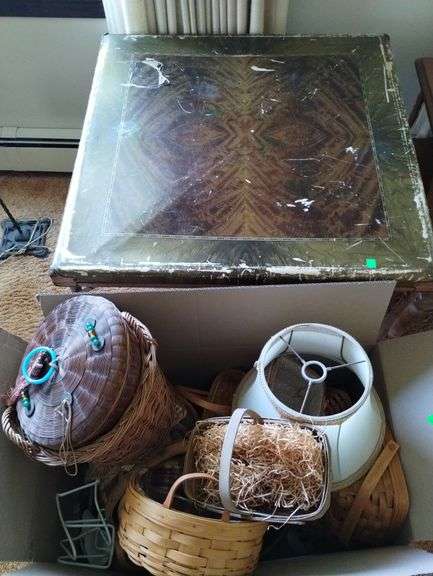 LOT Vintage Card Table + Large Box Baskets Longaberger+
