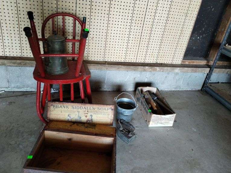 LOT Wooden Frank Siddalls Soap Box Kettle Red Chairs Box Handtools