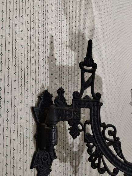 Antique Oil Lamp Cast Iron Wall Bracket Swing Arm Holder