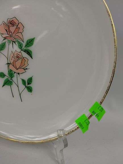 Vintage Fire King Rose Plate + 2 Pink Bud Vases