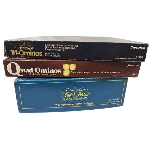 LOT 3 Games Tri-Onimos Quad-Onimos Domino Games Trivial Pursuit