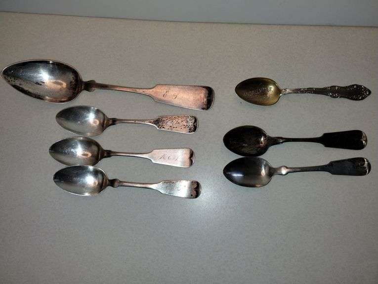 Mix of Coin & Sterling Silver Spoons Antique Fiddleback