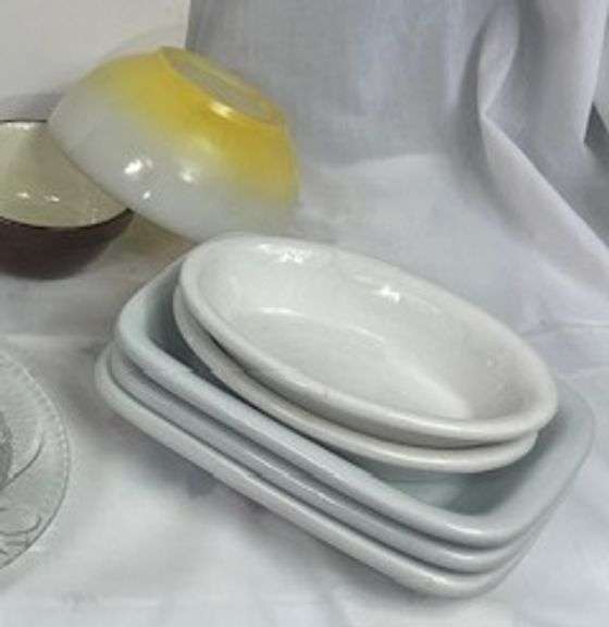 LOT Vintage Mixing Bowls Brown Glazeware Yellow Clover Alfred Meakin Oval Dishes