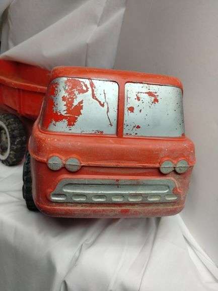 Vintage IDEAL Red Truck Toy Hauler Plastic