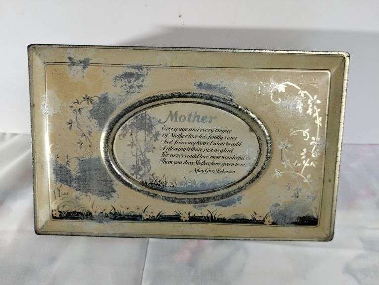 Antique Artstyle Chocolates Tin Mother Poem Plaque Lid with Stand