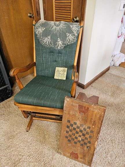 Green Padded Glider Chair + Checkers Table