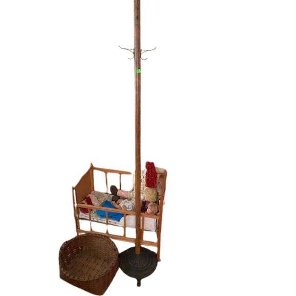 LOT Vintage Baby Dolls Doll Crib+ Schoolhouse Hooks Coat Rack