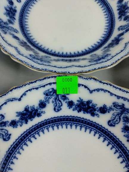 Antique Flow Glass Plates Blue Ornate Glenwood Johnson Bros. England