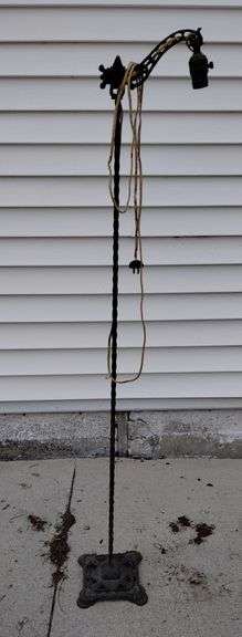 Antique 1930s Cast Iron Seahorse Bridge Lamp Art Deco Floor Lamp