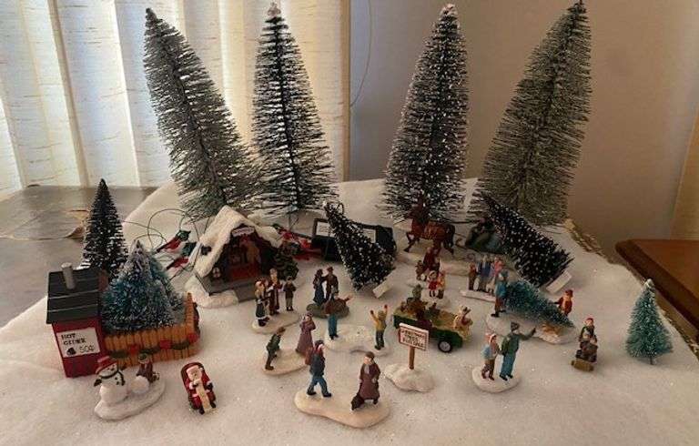 LOT Christmas Village Trees People Figures John Deere Accessory