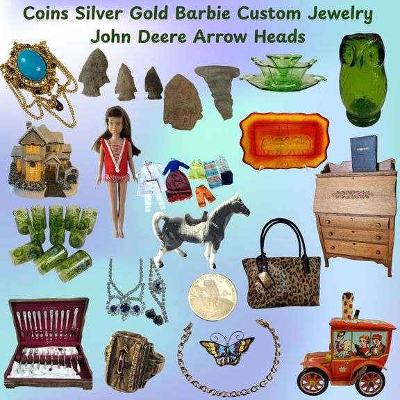 Whonsetler Estate-1960s Barbie Ken Gold Jewelry Local Arrow Heads MCM John Deere