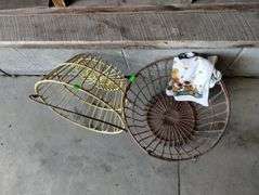 Pair Large Metal Rubber Coated Wire Egg Chicken Baskets w Dishtowel