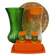 Vintage Orange Avocado Green S & P Shakers Decanter Vase