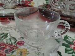 2 Vintage Snack Sets Glass Party Plates Cups Ruby Thumbprint Flash