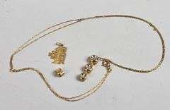 10KT Gold Necklace 14KT Charm Earring Back + 14KT Stud