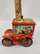 1950s Tin Litho Circus Clown Car Merry Ball Blower Toy Runs