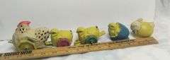 Vintage Antique Rubber Hen & Chicks Easter Train Bunny Lead Paint