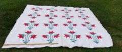 Hand Stitched Antique Quilt North Carolina Lily Pattern Red Green
