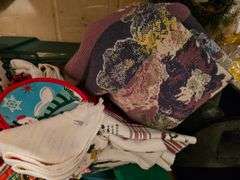 Bin with Christmas Decor Santa Wreath Throws