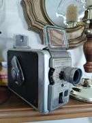 Vintage Kodak Brownie Camera + Wood Brass Candlesticks + Shelf