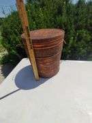 Vintage Table Metal Tabletop Wooden Legs + Rusty Potato Chip Can