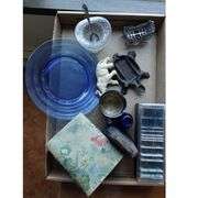 Ladies Vintage Lot Fenton Hat Metal Wagon Blue Plate Elephant+