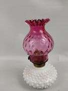 Antique Ruby Glass Milk Hobnail Oil Lamp Fenton? Thumbprint