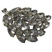 Vintage Costume Jewelry Weiss-Look Leaf Brooch Pin Crystal Rhinestone