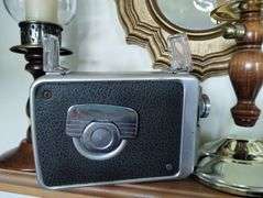 Vintage Kodak Brownie Camera + Wood Brass Candlesticks + Shelf
