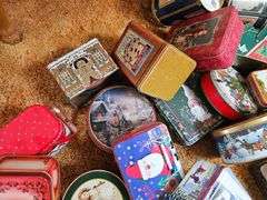 Pickers Lot Tins Vintage Coke Sunmaid Christmas & More