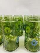MCM Vintage Glasses 11 CT Avocado Green Blue Floral