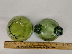 LOT Vintage Avocado Green Glass Vase & Bowls