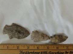 3 Primitive Notched Arrow Heads Indiana Native American