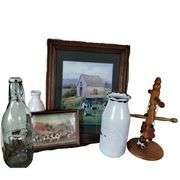 Decor Lot Cows Dairy Milk Bottles Jars Print